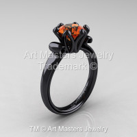 Modern Antique 14K Black Gold 1.5 Carat Orange Sapphire Solitaire Engagement Ring AR127-14KBGOS-1