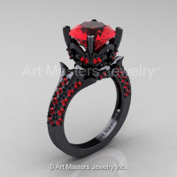 French Vintage 14K Black Gold 3.0 Ct Rubies Solitaire Wedding Ring R401-14KBGR-1