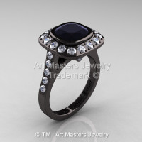 Legacy 14K Black Gold 2.0 Ct Cushion Black and White Diamond Engagement Ring R60E-14KBGDBD-1