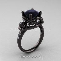 Modern Vintage 14K Black Gold 3.0 Ct Black Moissanite Diamond Ring R167-14KBGDBM-1
