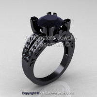 Modern Vintage 14K Black Gold 3.0 Carat Black and White Diamond Solitaire Ring R102-14KBGDBD-1