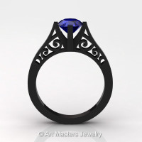 14K Black Gold New Fashion Design Solitaire 1.0 CT Blue Sapphire Bridal Wedding Ring Engagement Ring R26A-14KBGBS-1
