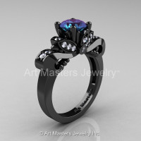 Classic 14K Black Gold 1.0 Ct Alexandrite Diamond Solitaire Engagement Ring R323-14KBGDAL-1