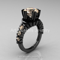 Modern 14K Black Gold 3.0 Ct Champagne Diamond Solitaire Wedding Anniversary Ring R325-14KBGCHD-1