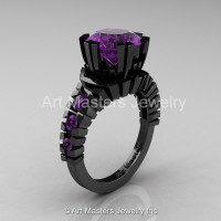 Modern 14K Black Gold 3.0 Ct Amethyst Solitaire Wedding Anniversary Ring R325-14KBGAM-1