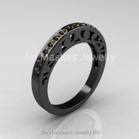 Modern Vintage 14K Black Gold Champagne Diamond Matching Wedding Band R102B-14KBGCHD-1