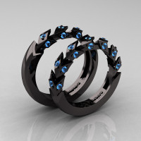 Modern Italian 14K Black Gold Blue Topaz Wedding Band Set R320BS-14KBGBT-1
