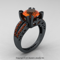 Modern Vintage 14K Matte Black Gold 3.0 Ct Orange Sapphire Solitaire Engagement Ring R102-14KMBGOS - Perspective