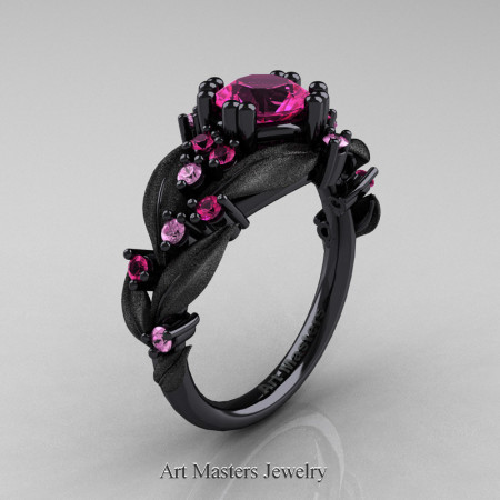 Nature-Classic-14K-Black-Gold-1-0-Ct-Pink-Light-Pink-Sapphire-Leaf-and-Vine-Engagement-Ring-R340S-14KBGLPSPS-P