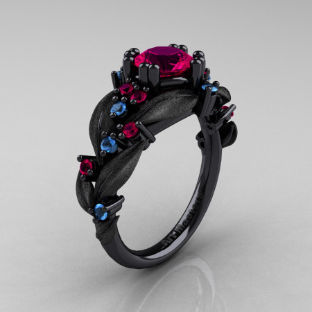 Nature-Classic-14K-Black-Gold-1-0-Ct-Rose-Ruby-Aquamarine-Leaf-and-Vine-Engagement-Ring-R340S-14KBGAQRR-P