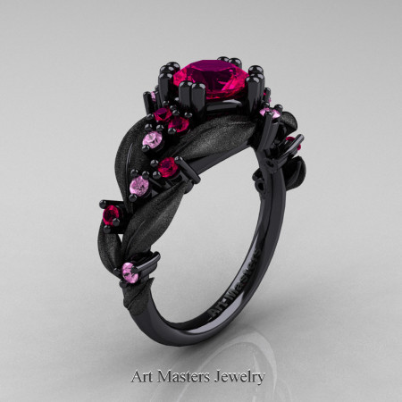 Nature-Classic-14K-Black-Gold-1-0-Ct-Rose-Ruby-Light-Pink-Sapphire-Leaf-and-Vine-Engagement-Ring-R340S-14KBGLPSRR-P