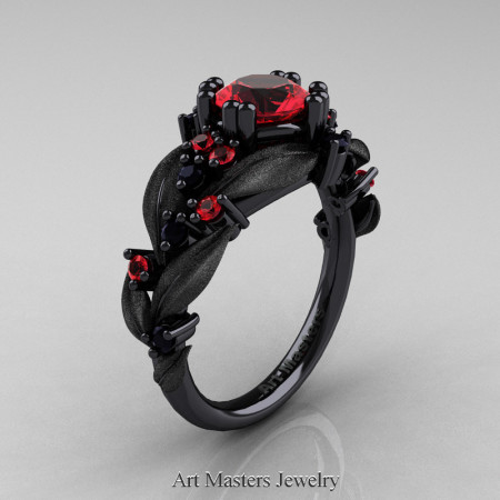 Nature-Classic-14K-Black-Gold-1-0-Ct-Ruby-Black-Diamond-Leaf-and-Vine-Engagement-Ring-R340S-14KBGBDR-P