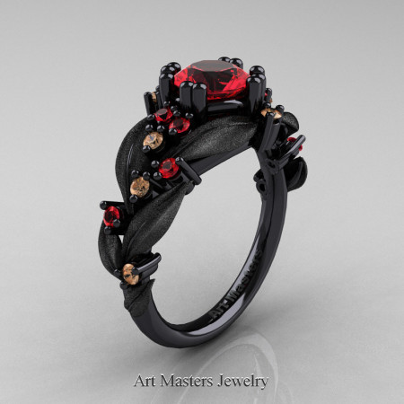 Nature-Classic-14K-Black-Gold-1-0-Ct-Ruby-Champagne-Diamond-Leaf-and-Vine-Engagement-Ring-R340S-14KBGCHDR-P