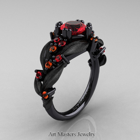 Nature-Classic-14K-Black-Gold-1-0-Ct-Ruby-Orange-Sapphire-Leaf-and-Vine-Engagement-Ring-R340S-14KBGOSR-P