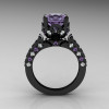 Classic French 14K Black Gold 4.0 Carat Light Tanzanite Diamond Solitaire Wedding Ring R401-14KBGDLTT