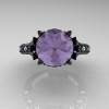 Classic French 14K Black Gold 4.0 Carat Light Tanzanite Diamond Solitaire Wedding Ring R401-14KBGDLTT