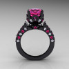 Classic French 14K Black Gold 3.0 Carat Pink Sapphire Diamond Solitaire Wedding Ring R401-14KBGDPSS
