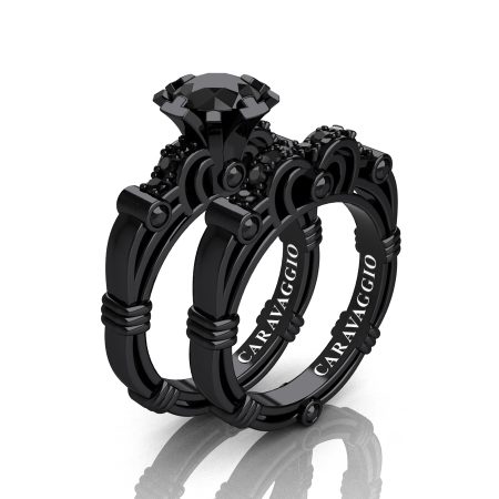 Art-Masters-Caravaggio-14K-Black-Gold-1-Carat-Black-Sapphire-Engagement-Ring-Wedding-Band-Set-R623S-14KBGBLS-P