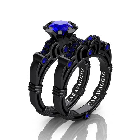 Art-Masters-Caravaggio-14K-Black-Gold-1-Carat-Blue-Sapphire-Engagement-Ring-Wedding-Band-Set-R623S-14KBGBS-P-ART