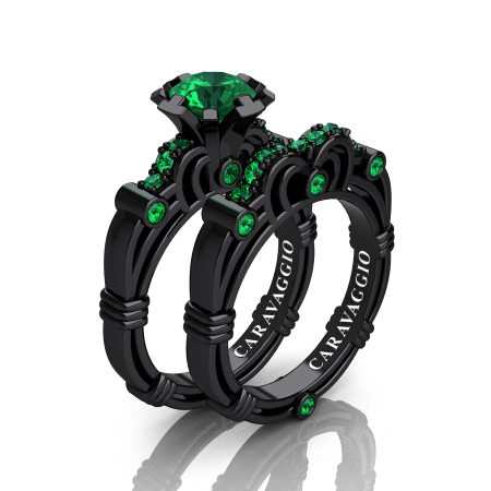 Art-Masters-Caravaggio-14K-Black-Gold-1-Carat-Emerald-Engagement-Ring-Wedding-Band-Set-R623S-14KBGEM-P