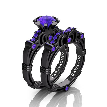 Art-Masters-Caravaggio-14K-Black-Gold-1-Carat-Tanzanite-Engagement-Ring-Wedding-Band-Set-R623S-14KBGTA-P-ART
