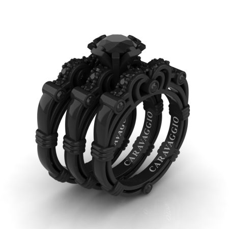 Art-Masters-Caravaggio-Trio-14K-Black-Gold-1-Carat-Black-Sapphire-Engagement-Ring-Wedding-Band-Set-R623S3-14KBGBLS-P