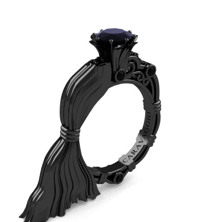 Caravaggio-Exclusive-Venus-14K-Black-Gold-10-Ct-Black-Sapphire-Emgagement-Ring-R643E-14KBGBLS-P