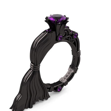 Caravaggio-Jewelry-Italian-14K-Black-Gold-10-Ct-Amethyst-Emgagement-Ring-R643E-14KBGAM-P
