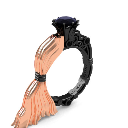 Caravaggio-Luxury-Italian-14K-Rose-and-Black-Gold-10-Ct-Black-Sapphire-Emgagement-Ring-R643E-14KRBGBLS-P