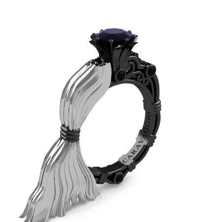 Caravaggio-Luxury-Italian-14K-White-and-Black-Gold-10-Ct-Black-Sapphire-Emgagement-Ring-R643E-14KWBGBLS-P