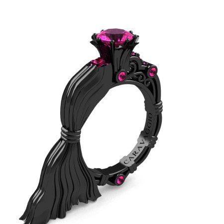 Caravaggio-Signature-Italian-14K-Black-Gold-10-Ct-Pink-Sapphire-Emgagement-Ring-R643E-14KBGPS-P