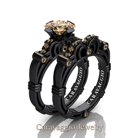 Art-Masters-Caravaggio-14K-Black-Gold-1-5-Carat-Princess-Champagne-Diamond-Engagement-Ring-Wedding-Band-Set-R623PS-14KBGCHD-P