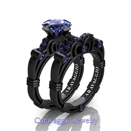 Art-Masters-Caravaggio-14K-Black-Gold-1-5-Carat-Princess-Light-Blue-Sapphire-Engagement-Ring-Wedding-Band-Set-R623PS-14KBGLBS-P