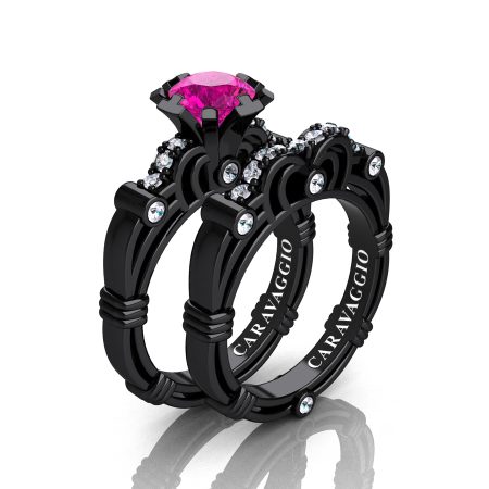Art-Masters-Caravaggio-14K-Black-Gold-1-0-Carat-Pink-Sapphire-Diamond-Engagement-Ring-Wedding-Band-Set-R623S-14KBGDPS-P