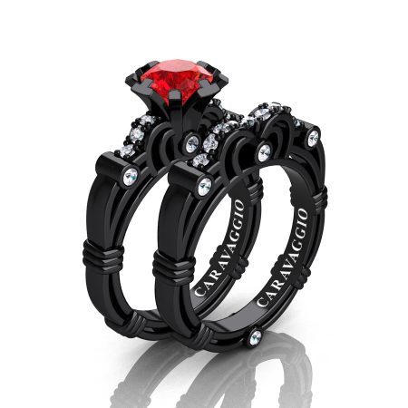 Art-Masters-Caravaggio-14K-Black-Gold-1-0-Carat-Ruby-Diamond-Engagement-Ring-Wedding-Band-Set-R623S-14KBGDR-P
