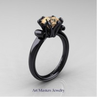Classic 14K Black Gold 1.5 Carat Champagne Diamond Solitaire Ring AR127N-14KBGCHD