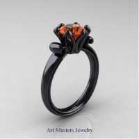 Classic 14K Black Gold 1.5 Carat Orange Sapphire Solitaire Ring AR127N-14KBGOS