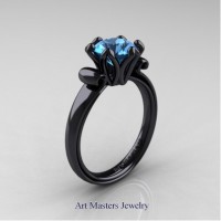 Classic 14K Black Gold 1.5 Carat Blue Topaz Solitaire Ring AR127N-14KBGBT