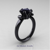 Classic 14K Black Gold 1.5 Carat Black Diamond Solitaire Ring AR127N-14KBGBD