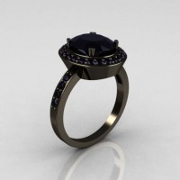 Classic 14K Black Gold 3.0 CT Oval Black Diamond Engagement Ring R72-14KBGBD