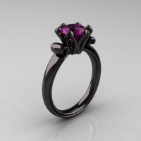 Antique 14K Black Gold 1.5 CT Amethyst Engagement Ring AR127-14KBGAM