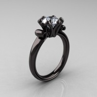 Antique 14K Black Gold 1.5 CT Cubic Zirconia Engagement Ring AR127-14KBGCZ