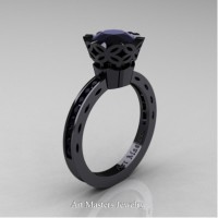 Classic Armenian 14K Black Gold 1.0 Ct Black Diamond Solitaire Engagement Ring AR140-14KBGBD