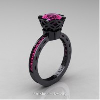 Classic Armenian 14K Black Gold 1.0 Ct Pink Sapphire Solitaire Engagement Ring AR140-14KBGPS