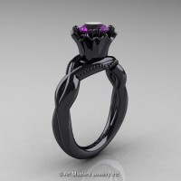 Modern Classic 14K Black Gold 1.0 Ct Amethyst Faegheh Engagement Ring R290-14KBGAM