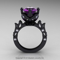 Modern Antique 14K Black Gold 3.0 Ct Amethyst Diamond Solitaire Wedding Ring R214-14KBGDAM