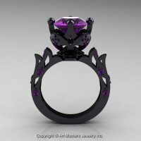 Modern Antique 14K Black Gold 3.0 Ct Amethyst Solitaire Wedding Ring R214-14KBGAM