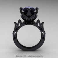Modern Antique 14K Black Gold 3.0 Ct Black Diamond Solitaire Wedding Ring R214-14KBGBD