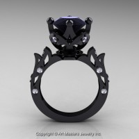 Modern Antique 14K Black Gold 3.0 Ct Black and White Diamond Solitaire Wedding Ring R214-14KBGDBD