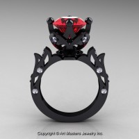 Modern Antique 14K Black Gold 3.0 Ct Ruby Diamond Solitaire Wedding Ring R214-14KBGDR